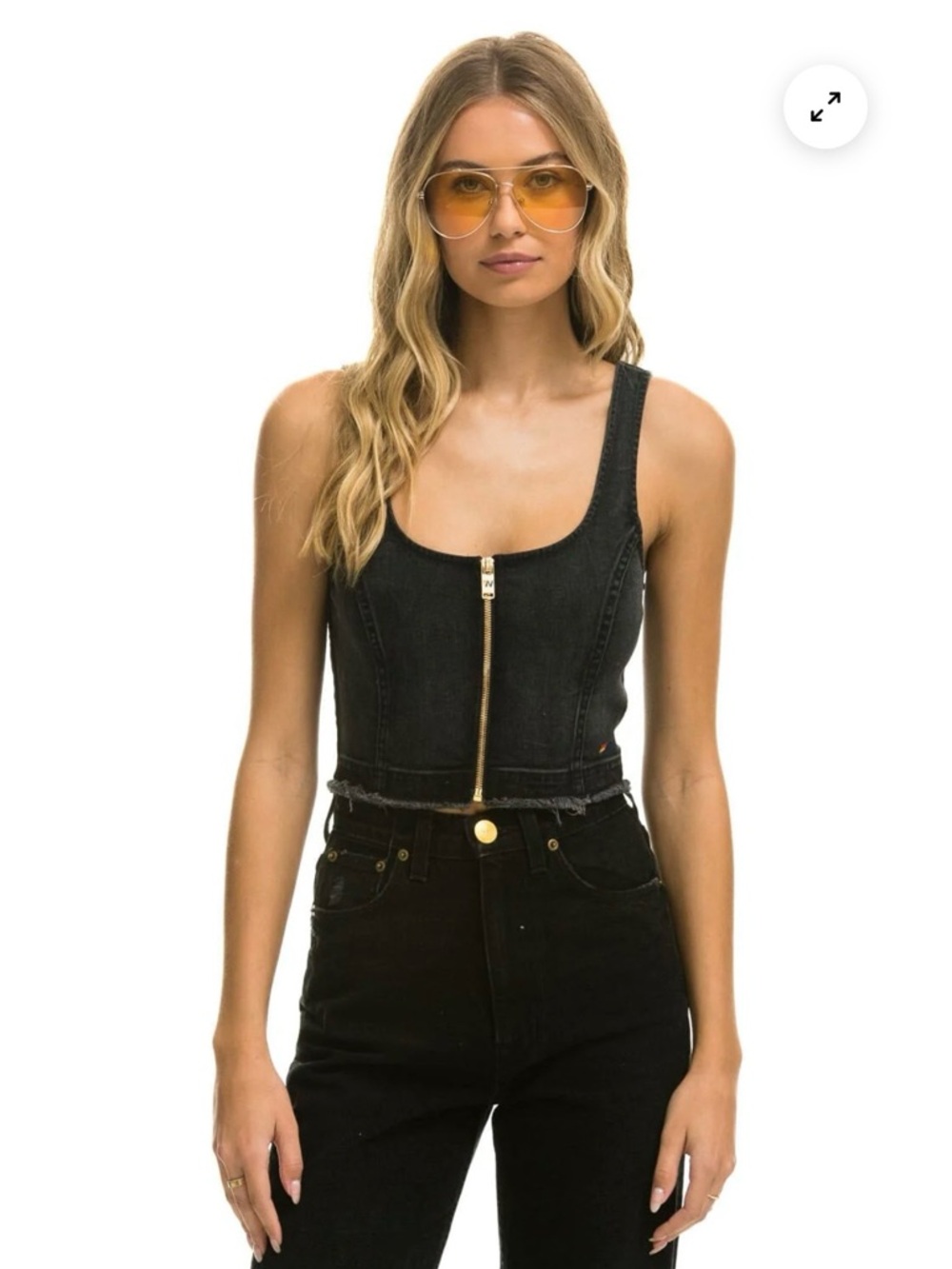 Aviator Nation DENIM TOP ZIP FRONT BUSTIER - VINTAGE BLACK - Picture 3 of 7